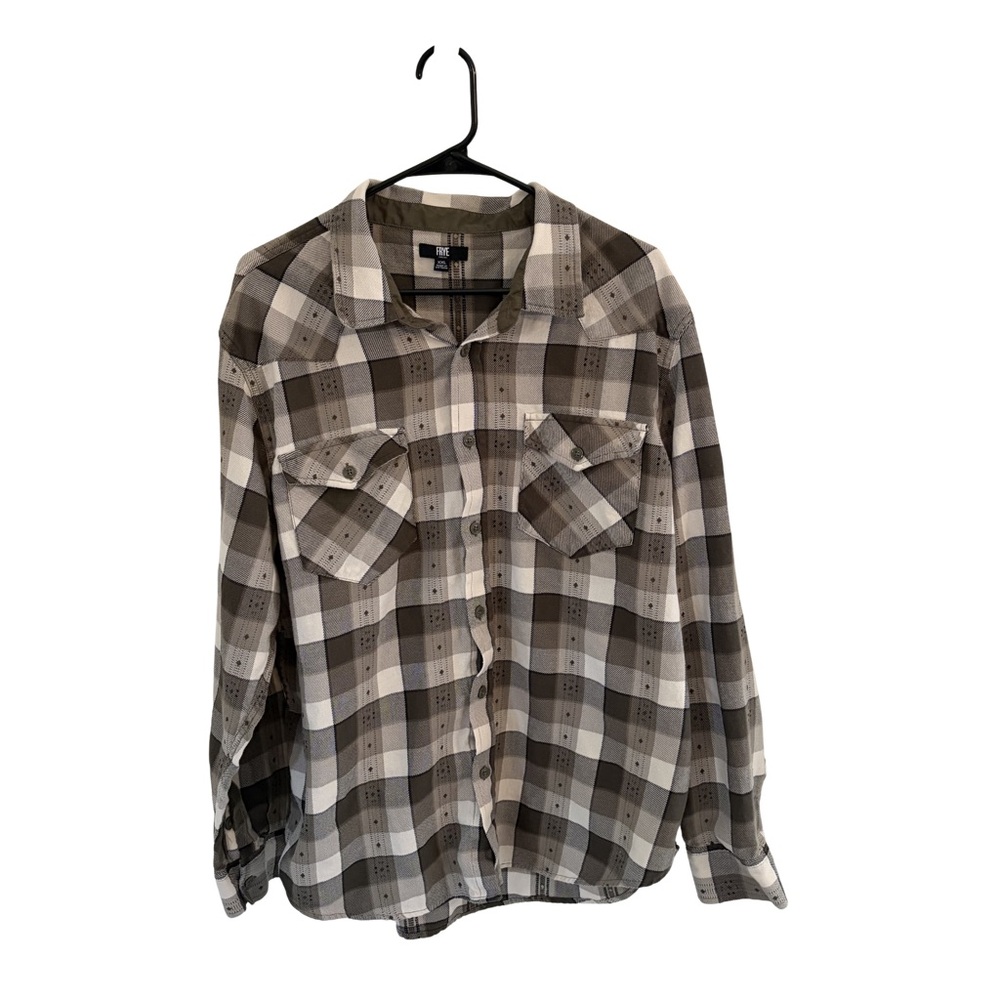 Frye Men’s Plaid‎ Button Down Shirt XXL Brown Gray 100% Cotton